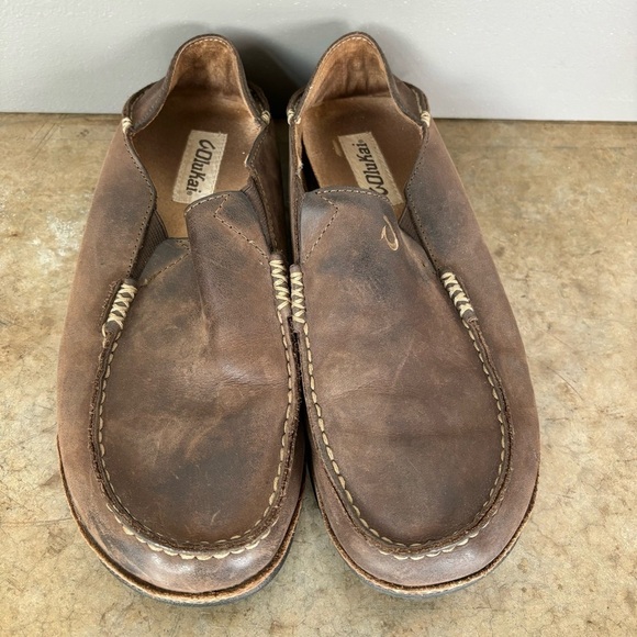 Olukai Moloa Brown Leather Slip-On Loafers Men’s Size 8.5 - Picture 1 of 8